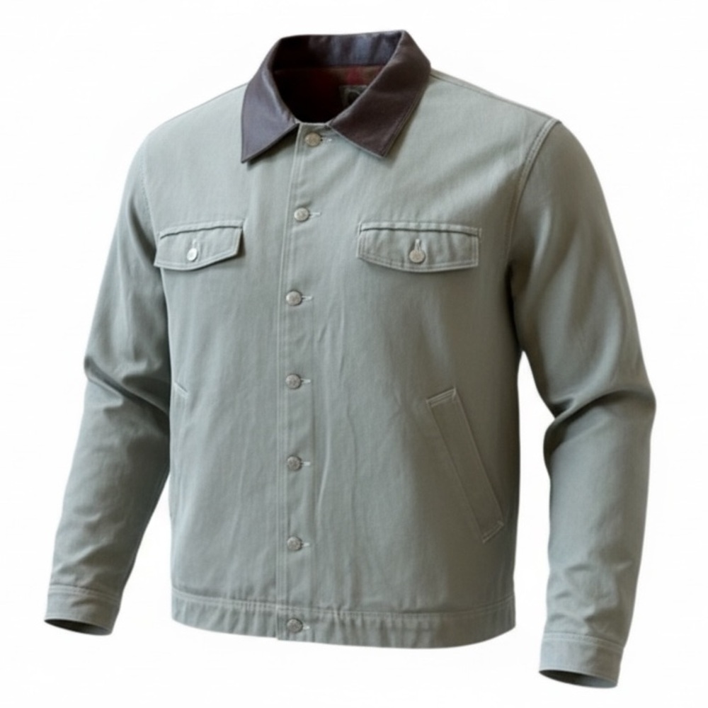Marlboro Men’s 100% Cotton Olive Green W/Leather Collar Barn Jacket XXL